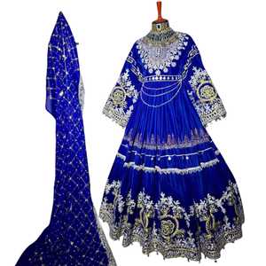 Robe de bal en velours bleu roi, col bijou, manches longues, brodée, longueur ras du sol, tenue de soirée de luxe, ensemble de vêtements de mariée - Product Image 1