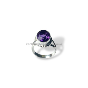 Bague en argent sterling 925 avec améthyste naturelle, sertie à la main, classique, pour femme, violette, ovale, idéale pour mariage ou soirée - Product Image 1