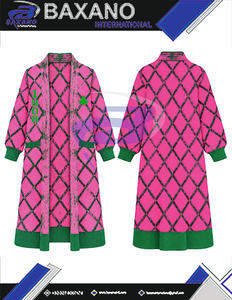 Alpha | Kapa | Alpha Women's Long Pink Green Argyle Knit <b>Duster</b> <b>Cardigan</b> Mandarin Collar Winter Sweater With Pockets Sweater - Product Image 3
