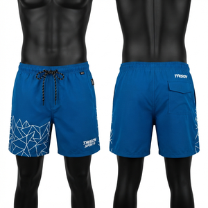 TAISON SPORTS <b>Mens</b> Regular Fit Swim Trunks 120 Grams Spandex/Polyester Peach Skin Red Custom Digital Print Front Logo Breathable - Product Image 1