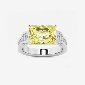 Anillo de compromiso radiante amarillo de lujo con corte princesa y piedras laterales con corte barra, 6.375 quilates de peso total. - Product Image 3