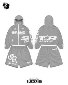 Purple Sportwear Windbreaker Set | Oversized <b>Zip</b> Hoodie Jacket & Shorts| Star Creative Streetwear Matching Set OEM Private Label - Product Image 6