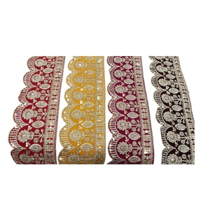 2026 Handmade Cotton Embroidered Beaded Lace Trims with <b>Sequins</b> for Dresses Wholesale From India for Neck Decoration - Product Image 1