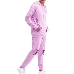 Ensemble de survêtement deux pièces pour homme White Bird Express, sweat à capuche rose délavé et pantalon de jogging, tenue décontractée streetwear assortie, 100% coton - Product Image 1