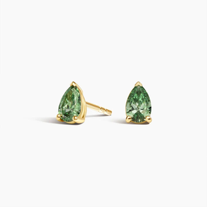 Boucles d'oreilles en tourmaline verte taille poire, or jaune, minimalistes, pour femme, à porter au quotidien - Product Image 2
