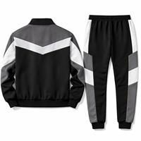 Ensemble de survêtement réversible en tricot 100 % polyester 120 g pour homme, grande taille, imprimé par transfert thermique, blocs de couleur, veste zippée et pantalon de jogging