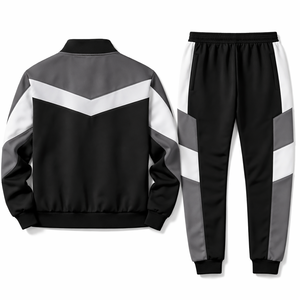 Ensemble de survêtement pour homme grande taille, imprimé, bicolore, réversible, tricoté, 100% polyester, veste zippée, pantalon de jogging, sport décontracté - Product Image 5