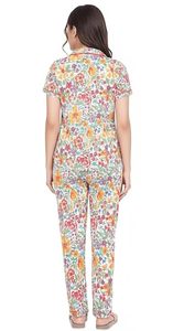 Conjunto de pijama estampado de algodón transpirable para mujer, conjunto de pantalones de pijama y top de media manga con cuello redondo - Product Image 3