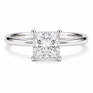 Anillo de compromiso solitario de diamante cultivado en laboratorio con corte princesa de lujo, oro blanco de 18 quilates, anillo de boda personalizado para mujer - Product Image 1