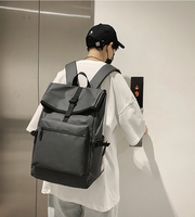 Sac à dos de voyage minimaliste noir à motif géométrique, résistant à l'eau, avec fermeture à enroulement, 36-56L, avec poche avant zippée