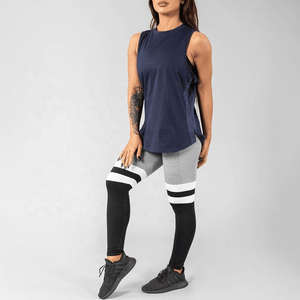 <b>Women</b> High Quality Crew Neck Athletic Workout <b>Knitted</b> Mesh Breathable Eco-Friendly Curved Hem Paneled Side Slits <b>Tank</b> <b>Top</b> Unique - Product Image 2