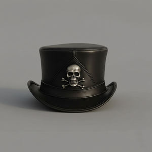 หมวกหนังแท้ประดับตราหัวกะโหลกและกระดูกทำมือ - ออกแบบสำหรับงานเทศกาลและปาร์ตี้ - Product Image 1