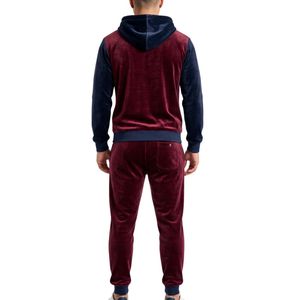 Conjunto Deportivo de Terciopelo para Hombre, Color Borgoña y Azul Marino, con Capucha y Cremallera, Diseño de Dos Tonos en Contraste - Product Image 2