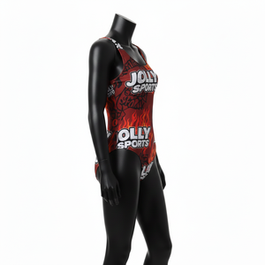 Maillot de bain femme en polyester et élasthanne premium, tissu extensible doux 200 GSM, imprimé flamme rouge, sublimation, logo personnalisé. - Product Image 3