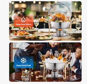 Juego de 4 calentadores de comida tipo buffet de acero inoxidable, redondos, dorados, de 5 cuartos de galón, al mejor precio. - Product Image 3