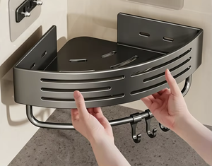 Bathroom <b>Corner</b> <b>Shelf</b> Carbon Steel Drill-Free <b>Wall</b> Mounted Triangle Storage Rack Waterproof Toilet Organizer Basket Space Saving - Product Image 4