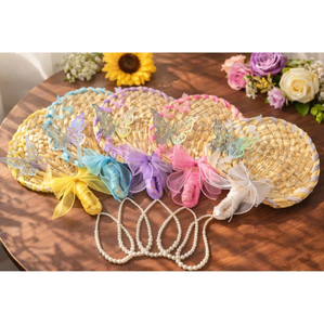 Abanico de Mano Personalizado para Boda, Abanico de Bambú y Ratán con Decoración de Lazo, Abanicos Hechos a Mano para Recuerdos de Boda para Invitados, Fábrica de Vietnam - Product Image 1