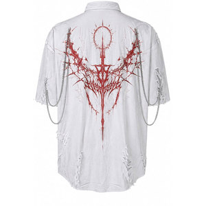 เสื้อเจอร์ซีย์สีดำทรงโอเวอร์ไซส์สไตล์โกธิค แขนสั้น ผ้าฝ้าย 100% แต่งโซ่ ดีเทลขาดๆ แบบไฮสตรีท - Product Image 6