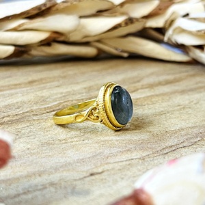 Bague en laiton plaqué or 18 carats pour femme, style bohème, motif tribal filigrané, labradorite, vintage, tendance, pour la vente en gros/OEM/ODM - Product Image 2