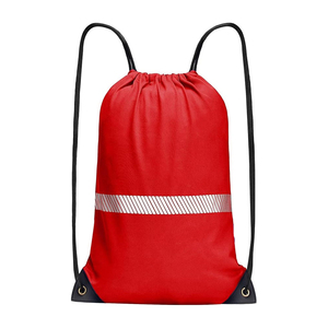 Red <b>Drawstring</b> <b>Backpack</b> Reflective Stripe Water Resistant Lightweight Unisex Outdoor Casual 21L Canvas Material Shoulder Strap - Product Image 1