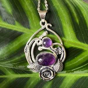 Angelic Double <b>Amethyst</b> Flower Pendant 925 Sterling Silver Fairy Whimsigoth Jewelry Handmade Tasmania Australia - Product Image 3