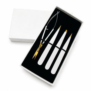 Pince à épiler en acier durable plaqué or blanc, à pointe inclinée et affûtée, avec ciseaux à ressort pour sourcils et cils - Product Image 1