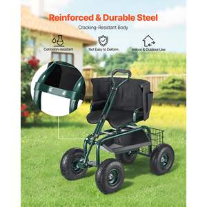 Suministros de jardín Carro rodante con respaldo de asiento giratorio y mango extensible con ruedas de caja de herramientas - Product Image 6
