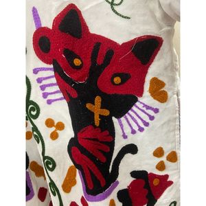 Hand Embroidered Velvet Cotton <b>Jacket</b> <b>Women</b> Mandarin Collar Full Sleeve Autumn Winter Bohemian Eye Pattern Open Front Coat - Product Image 3