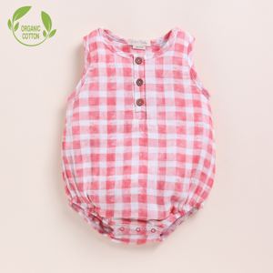 Premium Quality Organic <b>Muslin</b> Bubble Romper Pack of 2 Milk Pink Check <b>Baby</b> Outfit - Product Image 2