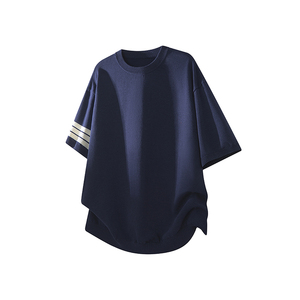 Approvisionnement direct usine – T-shirt personnalisé style rétro américain, col rond, été, coupe oversize, respirant, tricot uni, manches courtes - Product Image 4