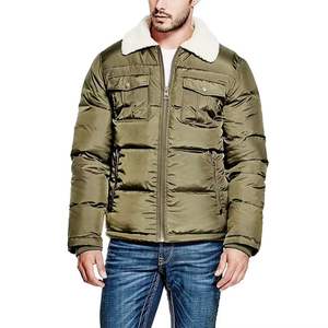 Veste d'hiver matelassée personnalisée pour homme, vert olive, avec col en fourrure, col en polaire, poches cargo, chaude et rembourrée, vente en gros, OEM, Nouveauté - Product Image 1