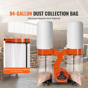 Collettore di Polvere a Rullo da 3HP con Flusso d'Aria di 1550 CFM, Grande Capacità di 94 Galloni, Sacchetto Filtrante da 2,5 Micron, Collettore di Polvere di Grandi Dimensioni - Product Image 4