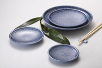 Plato Redondo de Melamina de 10 Pulgadas al por Mayor, Plato Azul con Diseño de Puntos, Vajilla para Restaurantes, para Rollitos Primavera, con Logotipo Personalizado