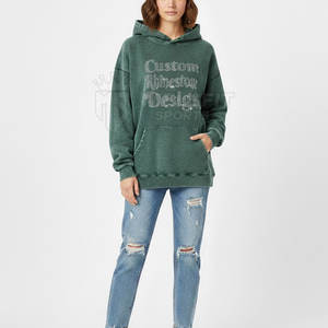 Sudadera Moderna de Punto para Mujer, con Pedrería y Lavado Ácido, Ajuste Cómodo, Logotipo Frontal, Estilo Casual para Uso Diario - Product Image 3