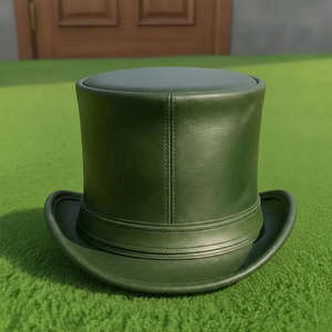 Venta al por mayor de sombreros de copa de cuero verde hechos a mano de primera calidad, estilo victoriano steampunk, disfraz único para festivales. - Product Image 5