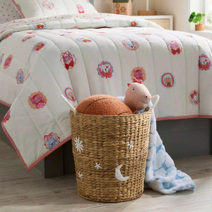 Handcrafted Moon Star Water Hyacinth Storage Basket Handles Woven Toy Organizer Bin Decorative Kids Nursery <b>Hamper</b> Clothes <b>Box</b> - Product Image 3
