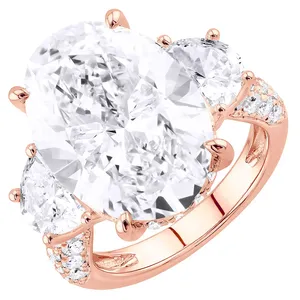Anillo de Eternidad de Lujo de Oro Blanco de 18K con Certificado IGI, Corte Ovalado, Tres Piedras, Halo, Banda Nupcial con Diamantes Laterales para Compromiso - Product Image 4