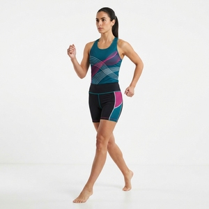 Conjunto Deportivo Unisex de Camiseta sin Mangas con Estampado Abstracto en Turquesa, Negro y Blanco y Pantalones Cortos para Correr - Product Image 5
