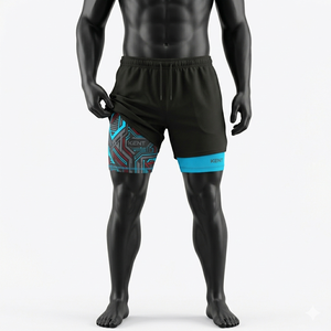 Private Label Trending 2 in 1 Men Four-Way <b>Stretch</b> Lightweight Heat-Transfer Printed Compression <b>Shorts</b> Inner Liner Gym Running - Product Image 2