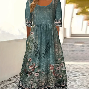 Vestido largo de verano 2026 para mujer, estilo bohemio con estampado, cuello redondo y manga corta, para Europa y Estados Unidos - Product Image 2