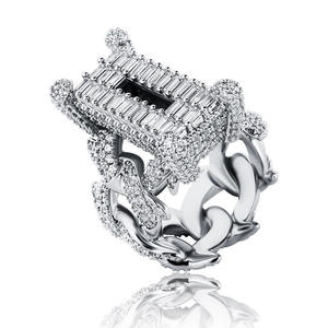 <b>Gold</b> Plated Letter R <b>Cocktail</b> <b>Ring</b> With Micro Pave Cubic Zirconia Emerald Cut Stones Mens Hiphop Party Jewelry Available at sale - Product Image 6