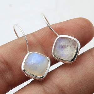 925 Sterling <b>Silver</b> Rainbow Moonstone Birthstone <b>Dangle</b> Hook <b>Earrings</b> for Women Cushion Cut Natural Gemstone Handmade Jewelry - Product Image 2