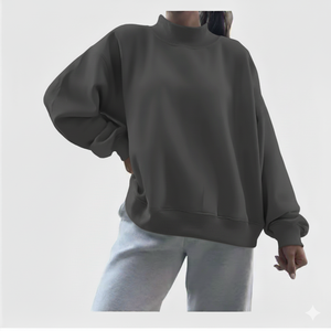 Custom Logo Front Casual Solid Oversized Heavyweight Winter Mock Neck Women's Sweatshirt OEM Service - Product Image 6