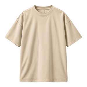 Camiseta Oversize Crema Personalizada al por Mayor, Unisex, de Algodón Pesado, Hombro Caído, Estilo Urbano, Marca Privada, Prenda Lisa - Product Image 3
