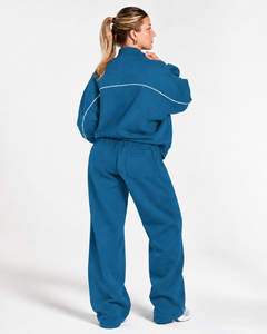 <b>Women's</b> Contrastline Full Zip Tracksuit Two Piece Casual Outfit Relaxed <b>Jacket</b> And Wide Leg Pants Matching Apparel Set Style - Product Image 2
