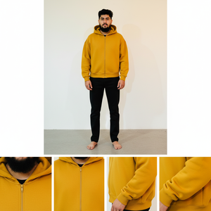 Sweat à capuche streetwear personnalisé, coupe oversize, en molleton bouclette épais, style vintage, délavé à l'acide et effet soleil. - Product Image 4