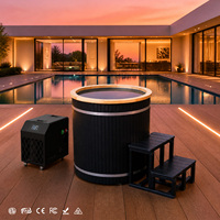 Baignoire de trempage froide en composite bois-plastique, noire, ronde, avec revêtement en acier inoxydable 304 et bord en bois naturel, pour usage extérieur
