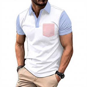 <b>Men's</b> Slim Fit Color Block <b>Polo</b> Shirt Short Sleeve Casual <b>Top</b> With Contrast Collar And Pocket - Product Image 6