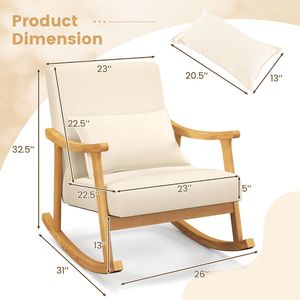 Fauteuil à bascule rembourré pour salon avec coussin et structure en bois d'hévéa - Product Image 5