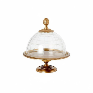 Supports à gâteaux en métal élégants avec couvercle en verre, qualité supérieure, présentoir rond pour desserts, fournitures pour gâteaux de mariage, anniversaire, maison - Product Image 1